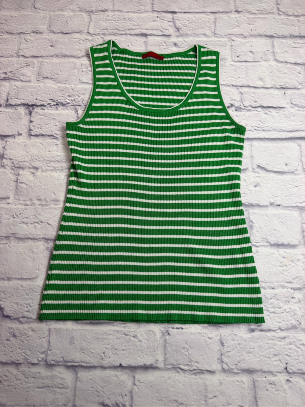 RED Valentino Kelly Green & White Striped Ribbed Sleeveless Sweater. Size L.
